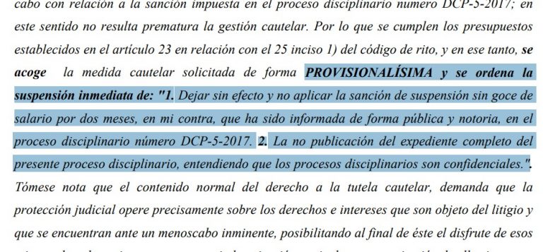 Juez prohíbe hacer pública información sobre sanción a magistrada de Sala Tercera