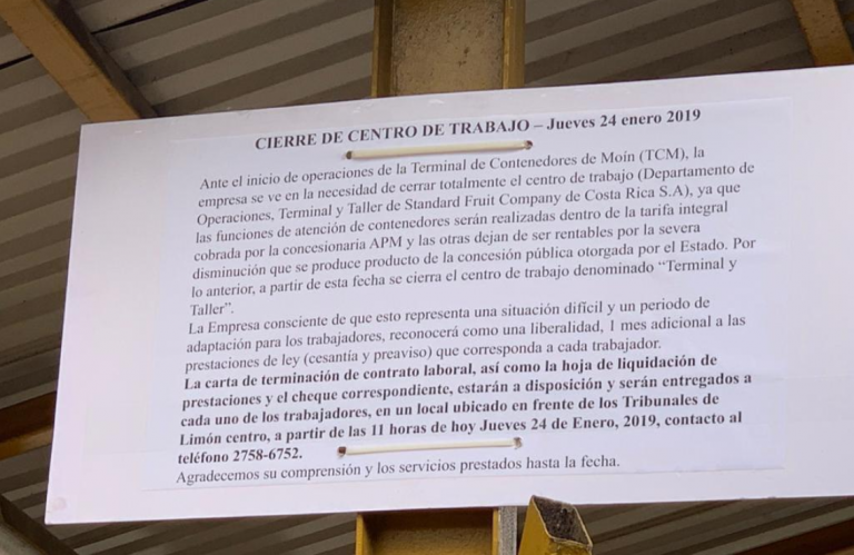 200 empleos menos en Limón: Dole cierra planta