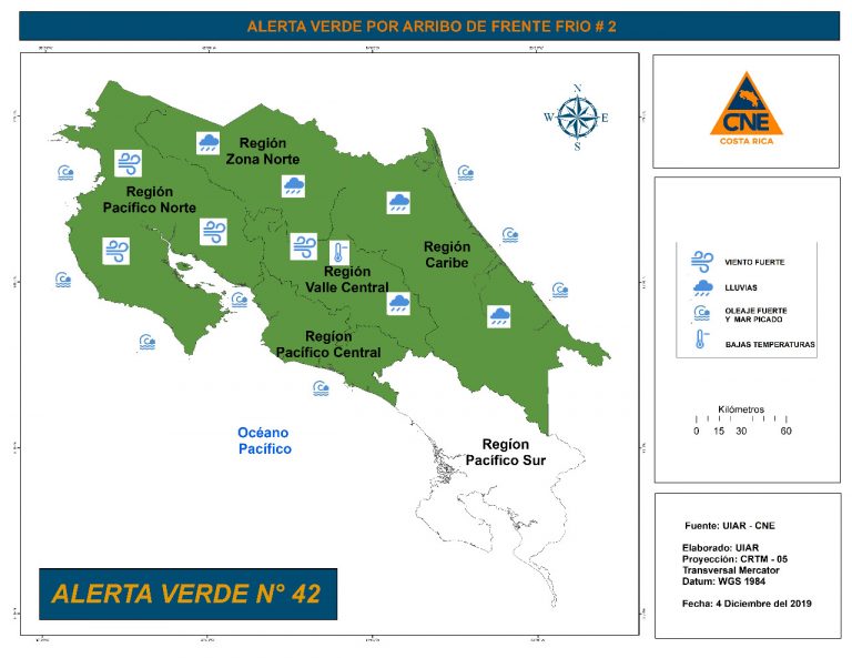 CNE declara alerta verde por llegada del frente frío #2