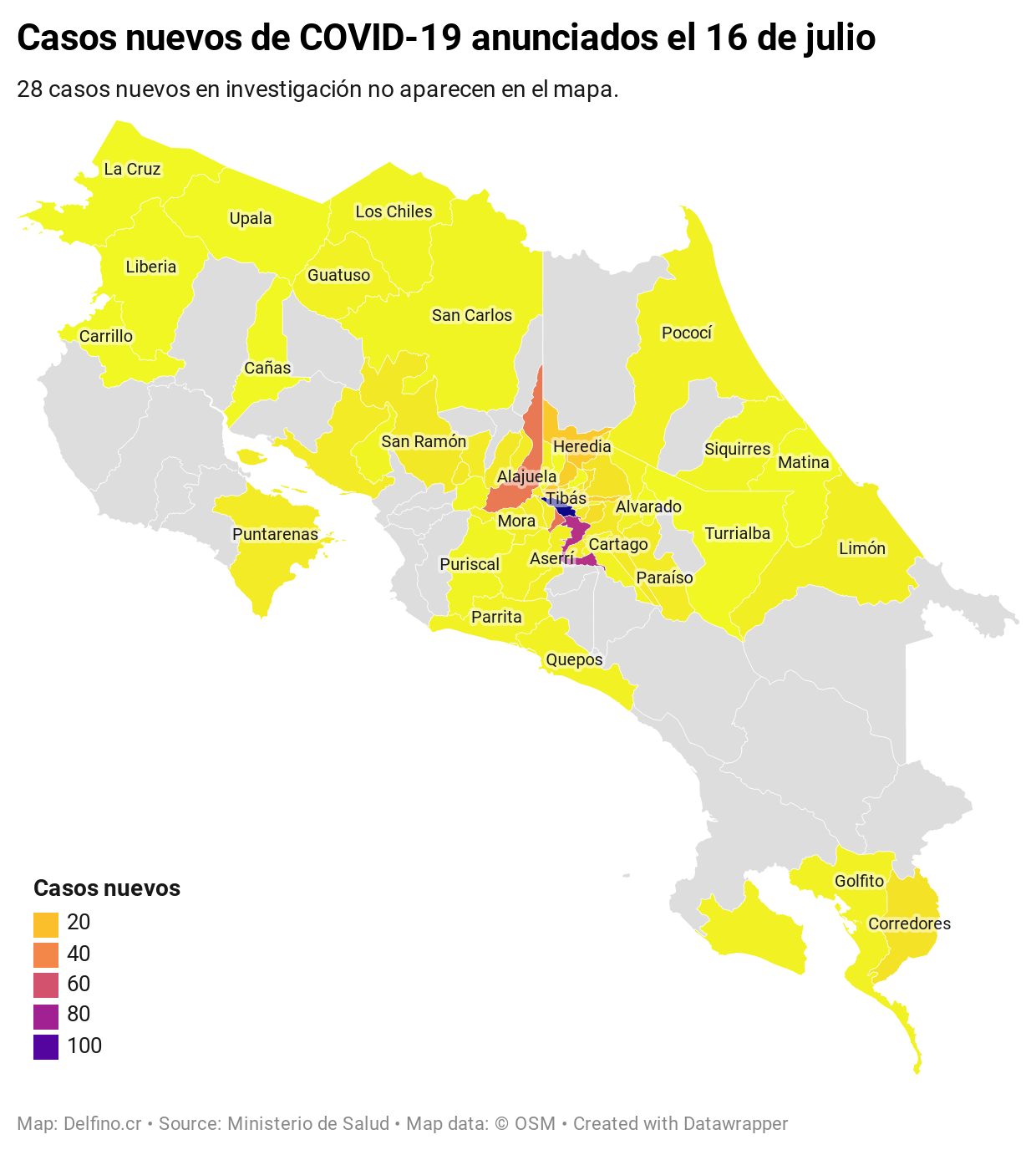Imagen principal del artículo: 56 cantones agrupan los 560 nuevos casos de COVID-19 anunciados el 16 de julio