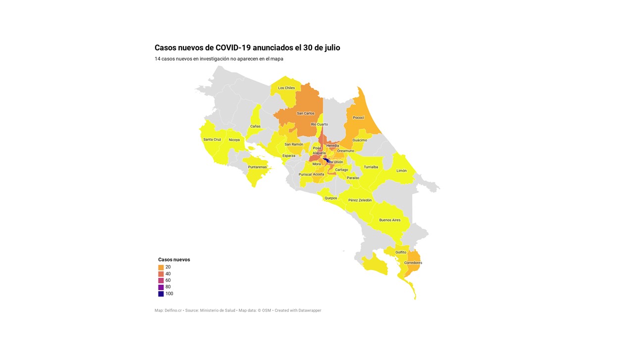 Imagen principal del artículo: 53 cantones agrupan los 490 casos nuevos de COVID-19 anunciados el 30 de julio