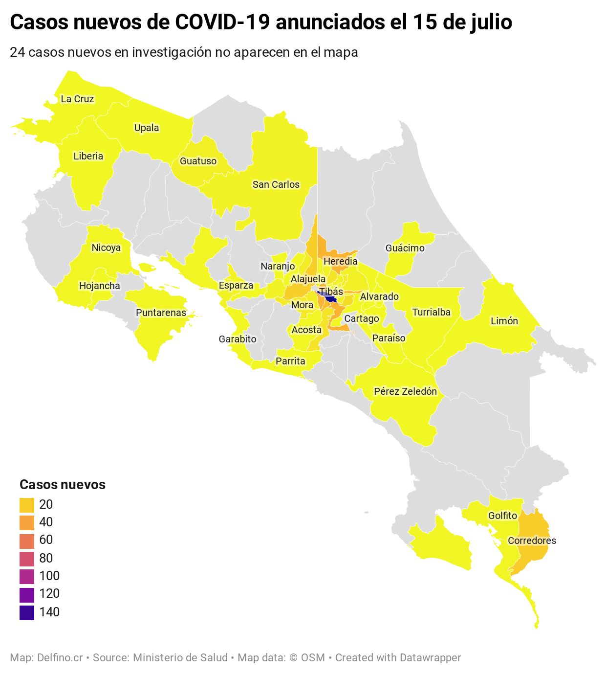 Imagen principal del artículo: 51 cantones agrupan los 504 nuevos casos de COVID-19 anunciados el 15 de julio