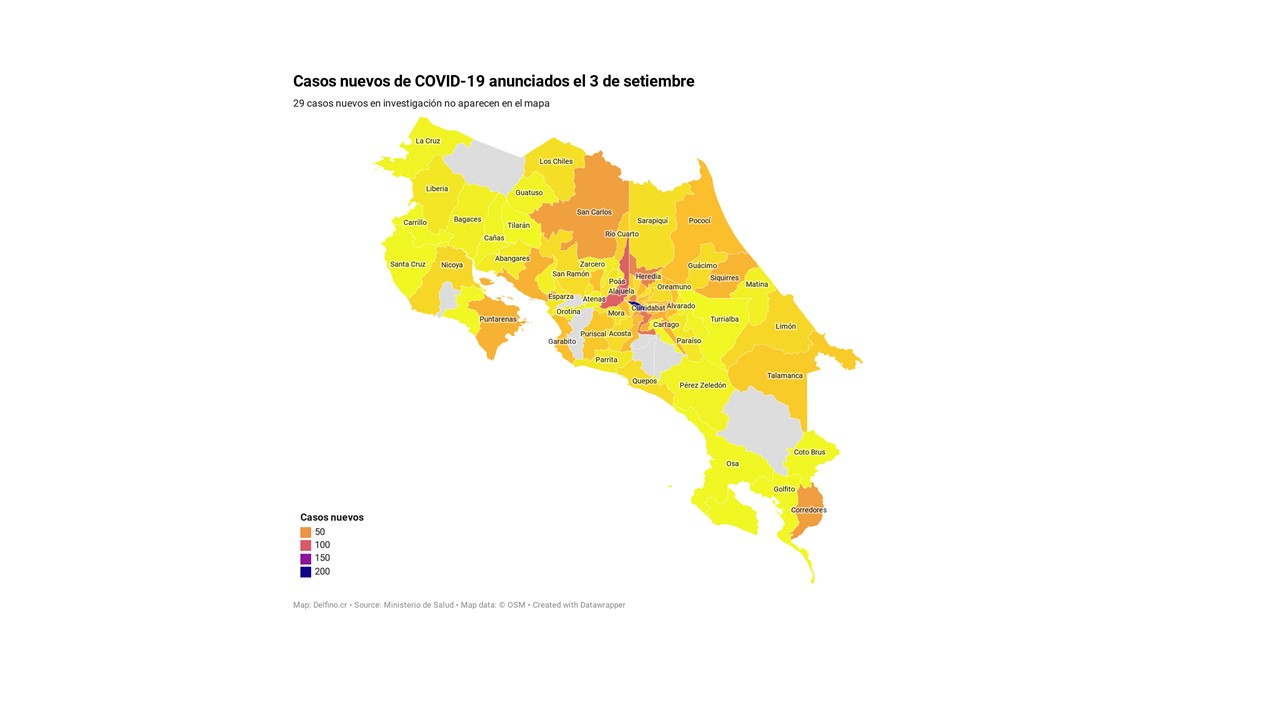 Imagen principal del artículo: 74 cantones agrupan los 1153 casos nuevos de COVID-19 anunciados el 3 de setiembre