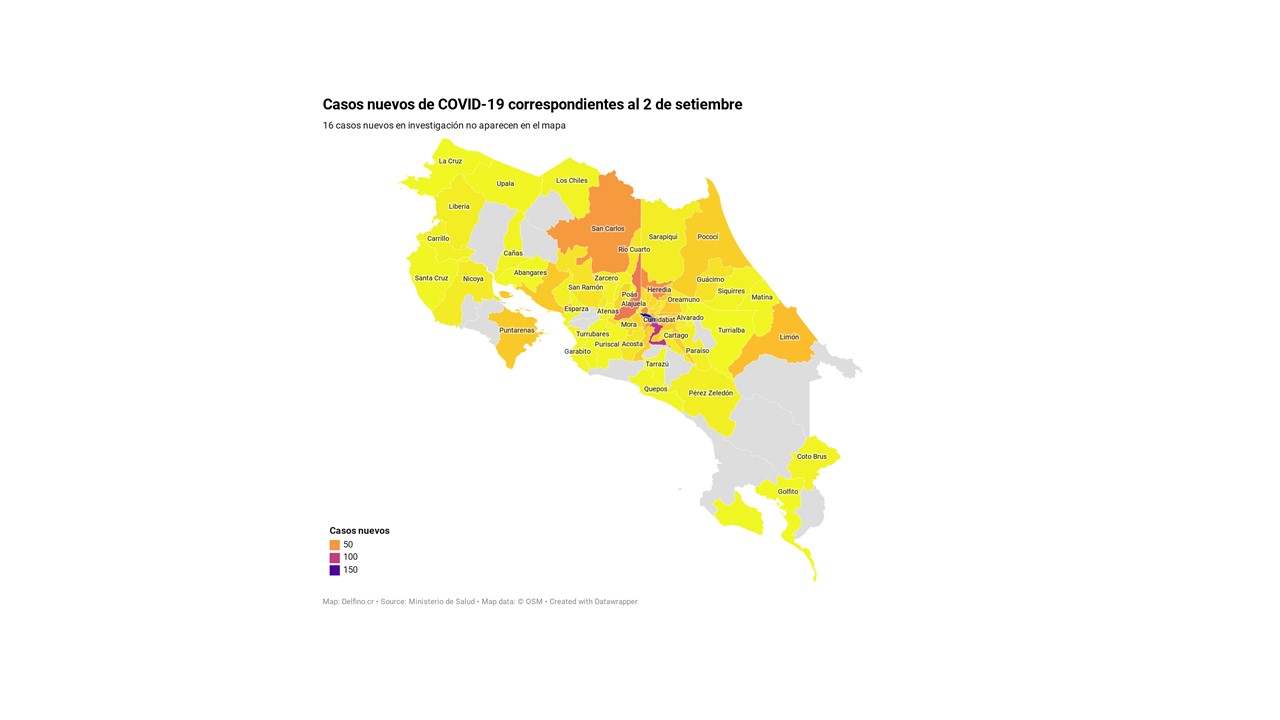 Imagen principal del artículo: 67 cantones agrupan los 1121 casos nuevos de COVID-19 anunciados el 2 de setiembre
