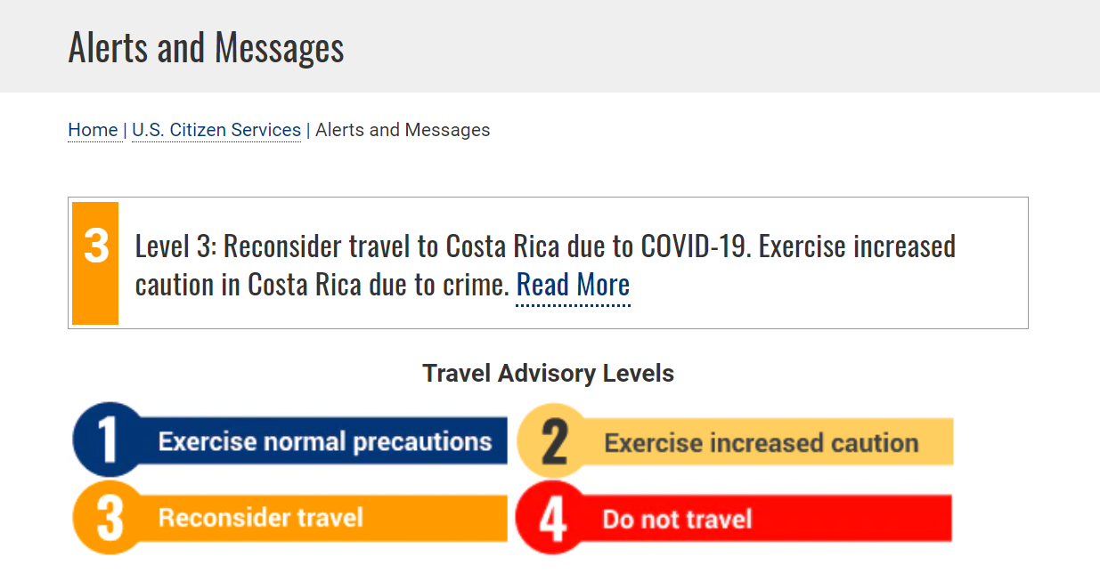 Imagen principal del artículo: Costa Rica recupera recomendación de viaje nivel 3 de los Estados Unidos