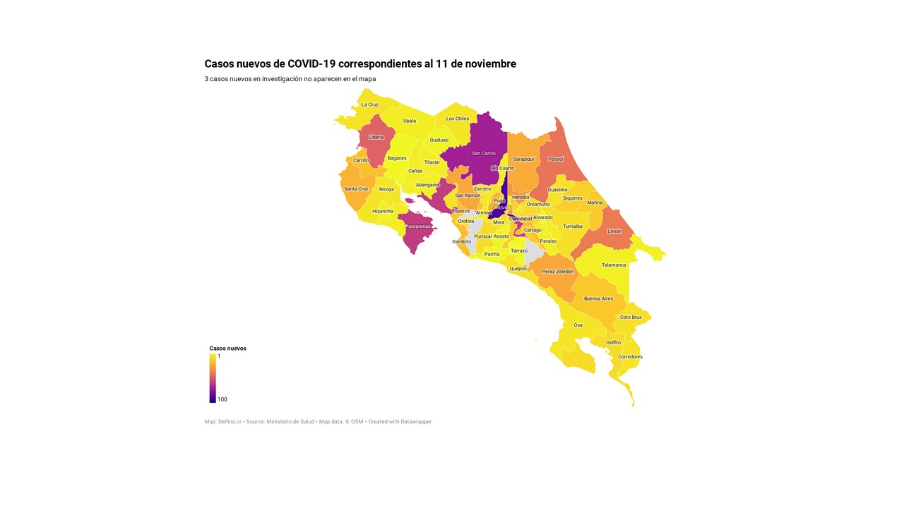 Imagen principal del artículo: Solo tres cantones no sumaron casos nuevos de COVID-19 el 11 de noviembre