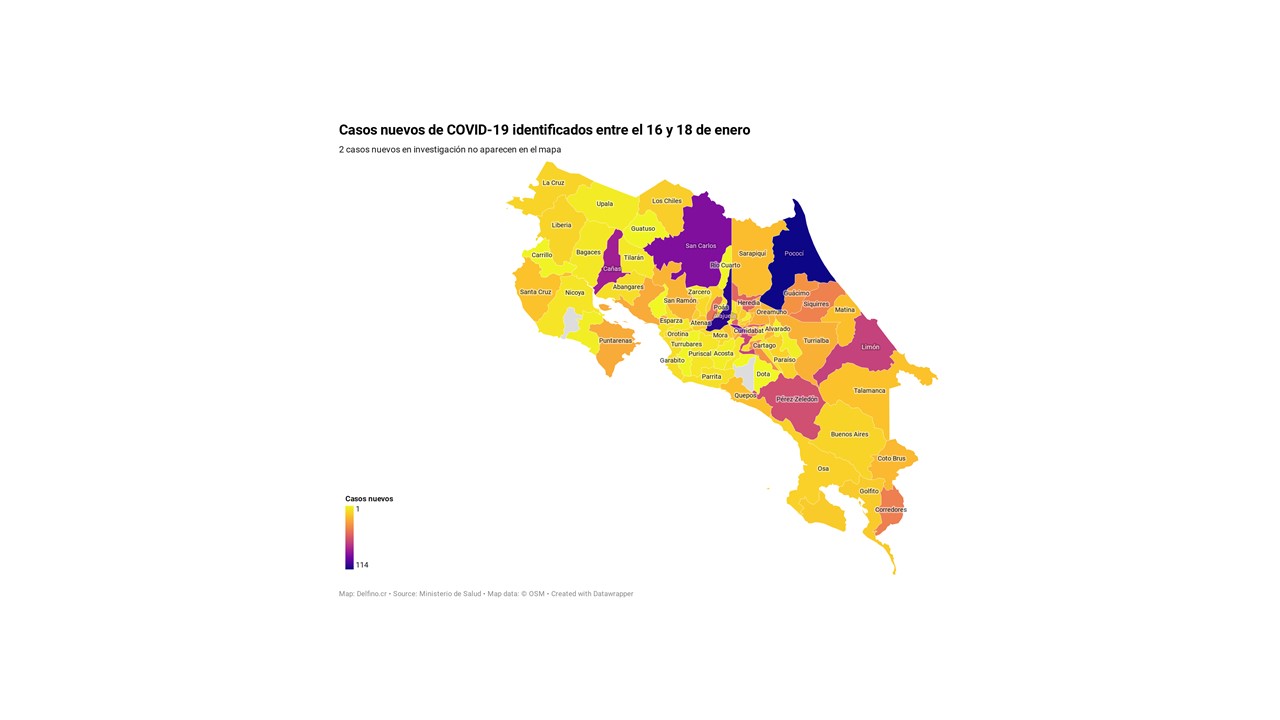 Imagen principal del artículo: Dos cantones no sumaron casos nuevos de COVID-19 entre el 16 y 18 de enero