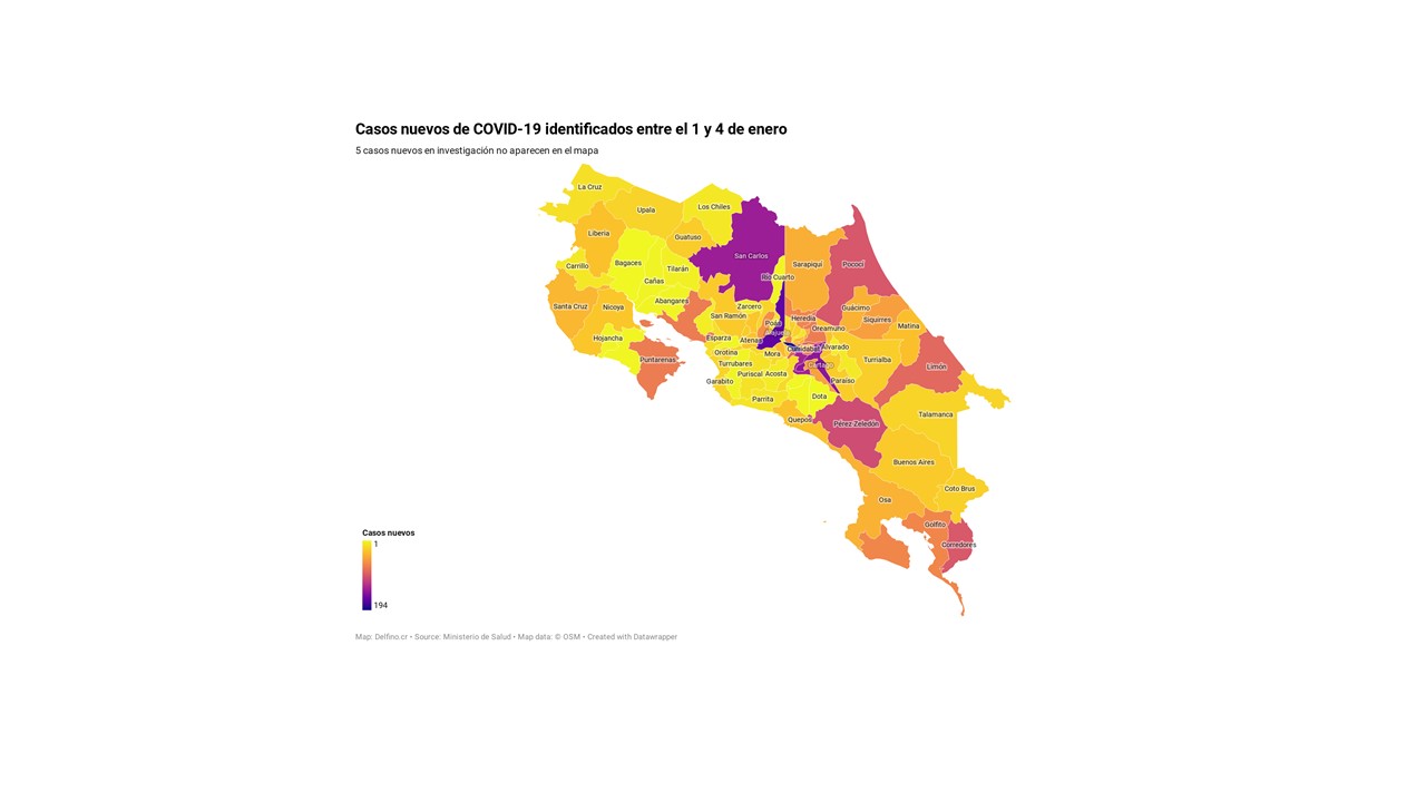 Imagen principal del artículo: Todos los cantones del país reportaron casos nuevos de COVID-19 entre el 1 y 4 de enero
