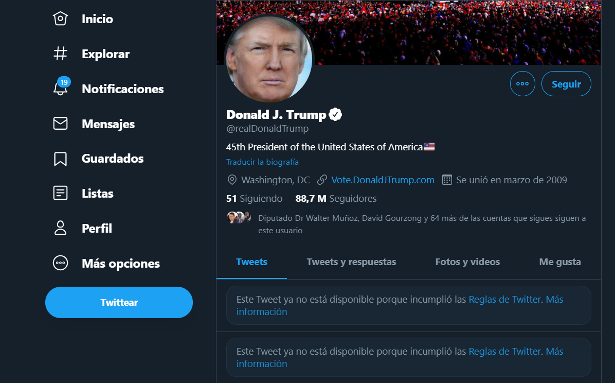 Imagen principal del artículo: Twitter cierra la cuenta de Trump por 12 horas tras incitar a la violencia y le advierte de un bloqueo permanente