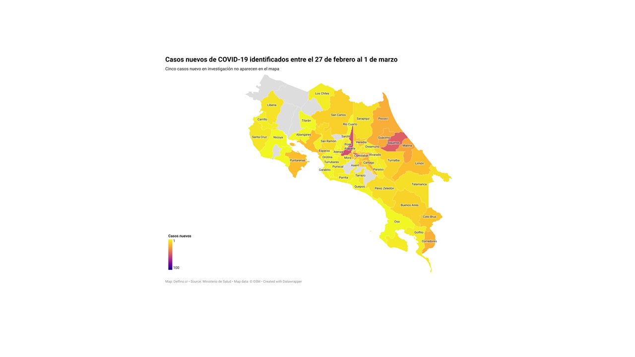 Imagen principal del artículo: Diez cantones no sumaron casos nuevos de COVID-19 entre el 27 de febrero y el 1 de marzo