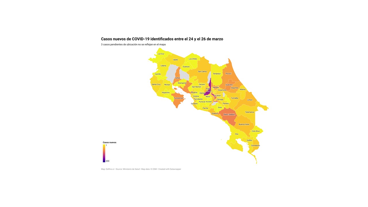 Imagen principal del artículo: Cinco cantones no sumaron casos nuevos de COVID-19 entre el 24 y el 26 de marzo