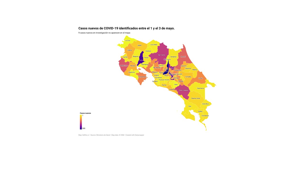 Imagen principal del artículo: Todos los cantones del país registraron casos nuevos de COVID-19 del 1 al 3 de mayo
