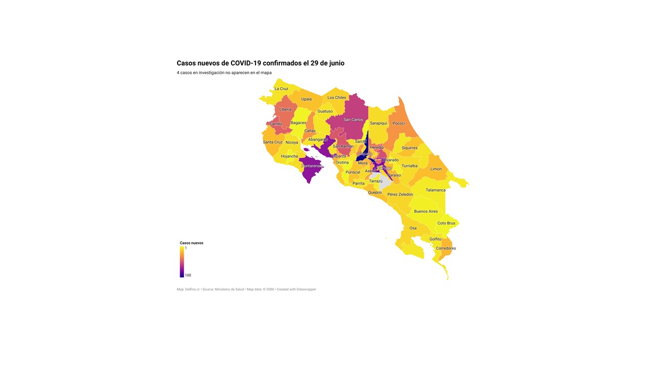 Imagen principal del artículo: Dos cantones no sumaron casos nuevos de COVID-19 el 29 de junio