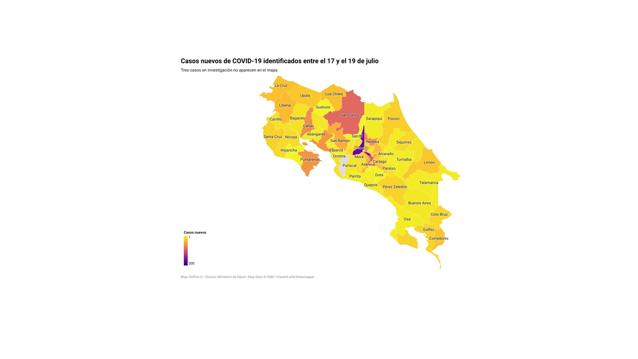Imagen principal del artículo: Solo un cantón no registró casos nuevos de COVID-19 entre el 17 y 19 de julio