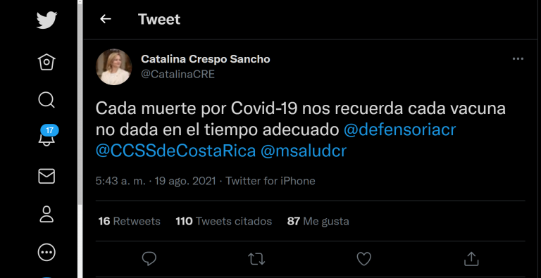 Presidente reprocha tuit de defensora sobre fallecidos por COVID-19: "Desafortunado y fuera de lugar"
