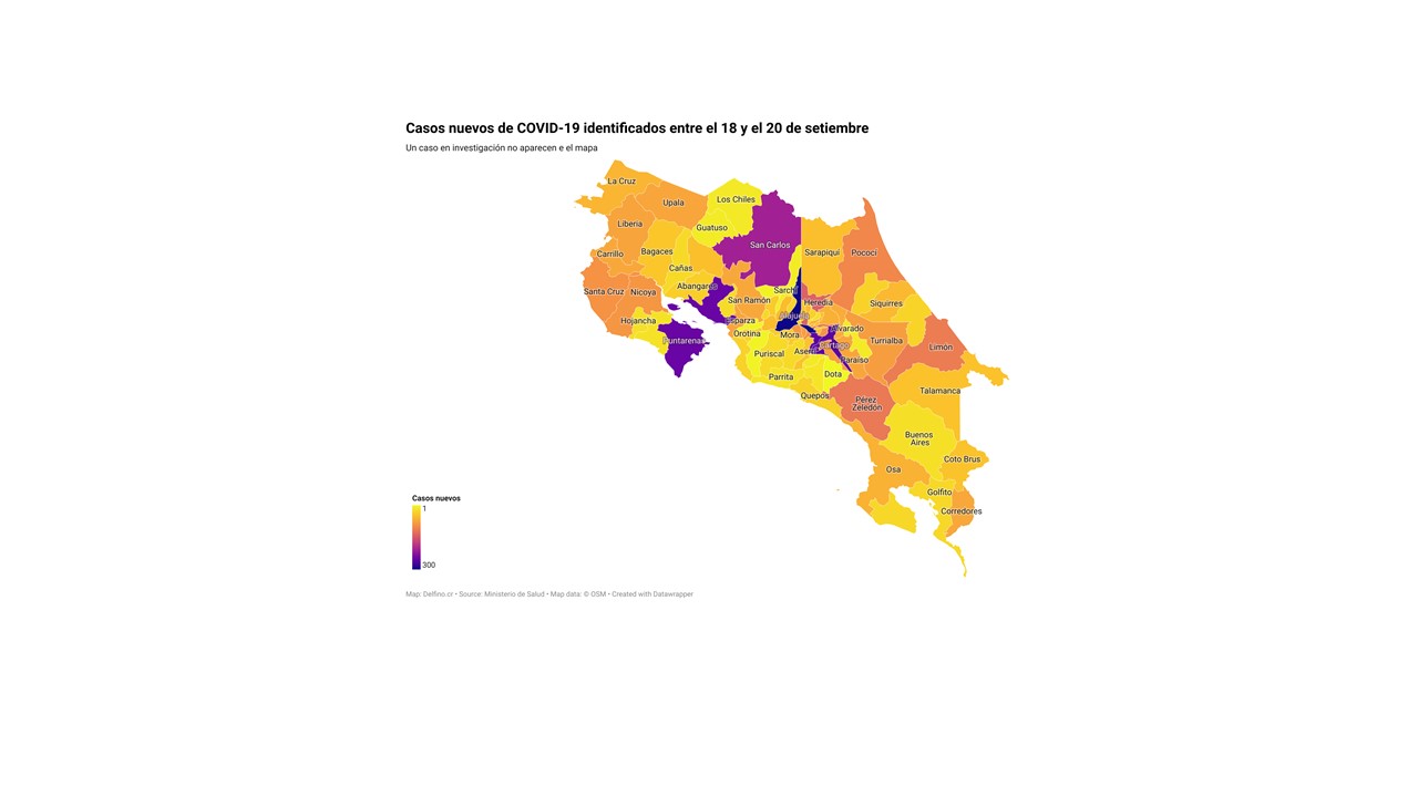 Imagen principal del artículo: Todos los cantones del país reportaron casos nuevos de COVID-19 entre el 18 y 20 de setiembre