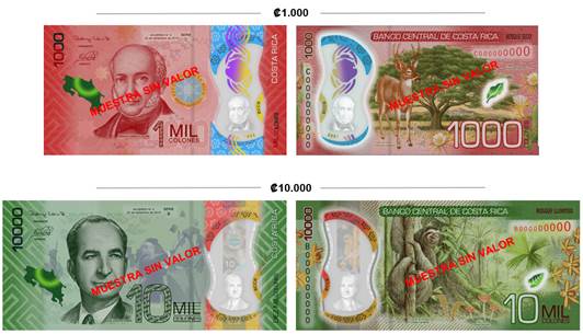 Billetes de ₡1.000 y de ₡10.000 hechos con polímero comenzarán a circular el próximo viernes