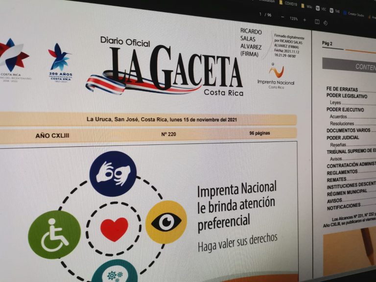 Gobierno dejará de pagarle a la Imprenta Nacional por publicar las leyes en La Gaceta
