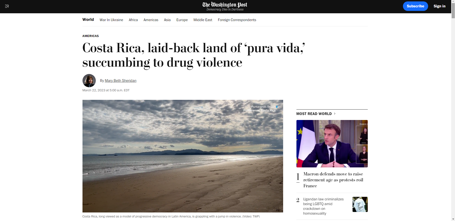Imagen principal del artículo: The Washington Post hace eco de la inseguridad en el país: "Costa Rica sucumbe a la violencia del narcotráfico"