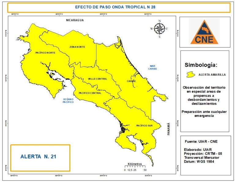 CNE declara alerta amarilla en todo el país por onda tropical número 28