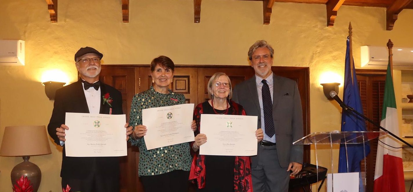 Imagen principal del artículo: Italia galardona a Marino Protti, a Rita Bariatti y a Lorena Castro con la condecoración de la Orden de la Estrella