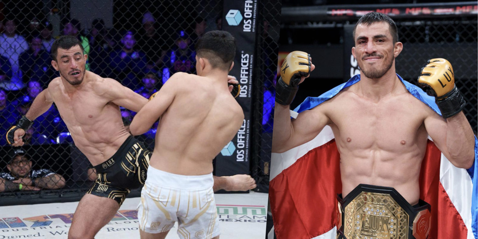 Imagen principal del artículo: Peleador tico Edgar "Cebollero" Delgado defendió exitosamente su título de LUX Fight League en México