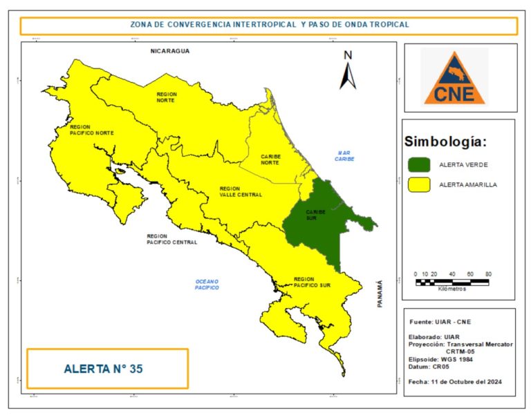 CNE emite alerta amarilla en varias regiones del país ante el aumento de la actividad lluviosa