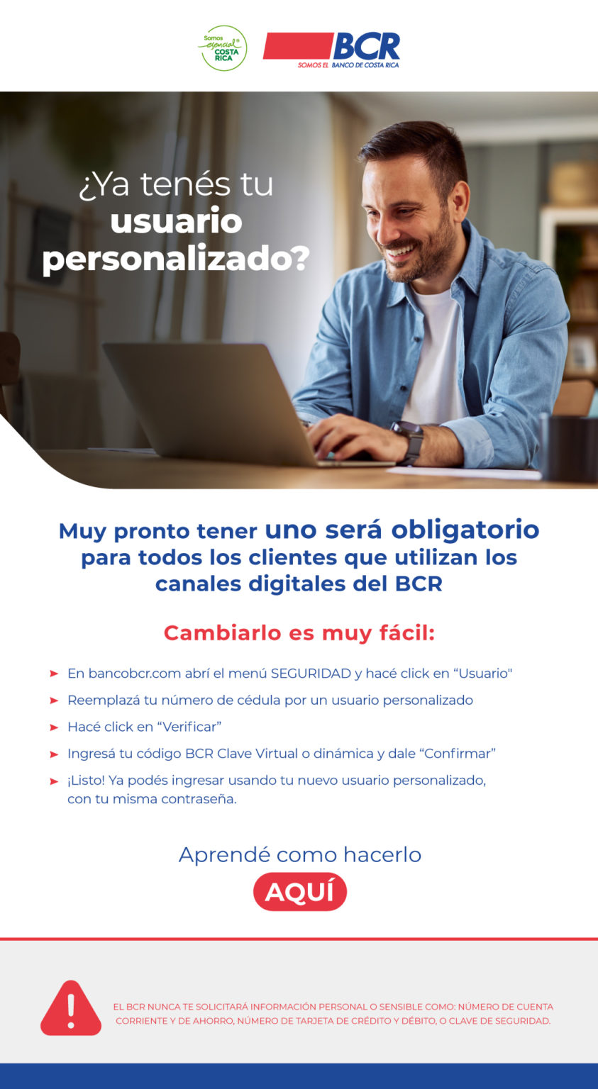 Imagen principal del artículo: Personalizar el usuario será obligatorio para ingresar a los canales digitales del Banco de Costa Rica