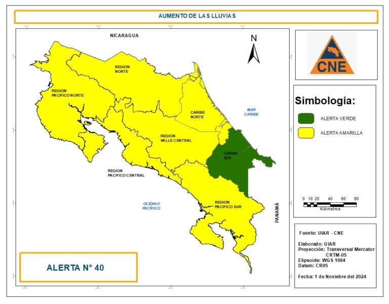 CNE declara alerta amarilla en la mayor parte del país por aumento de lluvias