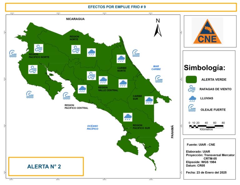 CNE declara alerta verde en todo el país: Se esperan lluvias y fuertes vientos