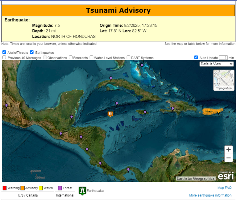 Terremoto de magnitud 7,6 sacude el Mar Caribe, frente a las Islas Caimán