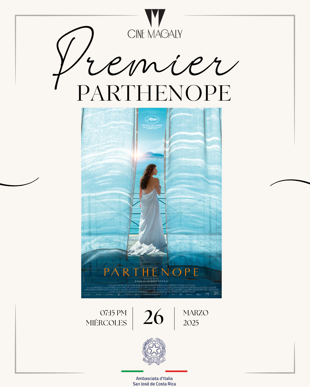 Imagen principal del artículo: La embajada de Italia en Costa Rica le invita a la premier de Parthenope, los amores de Nápoles