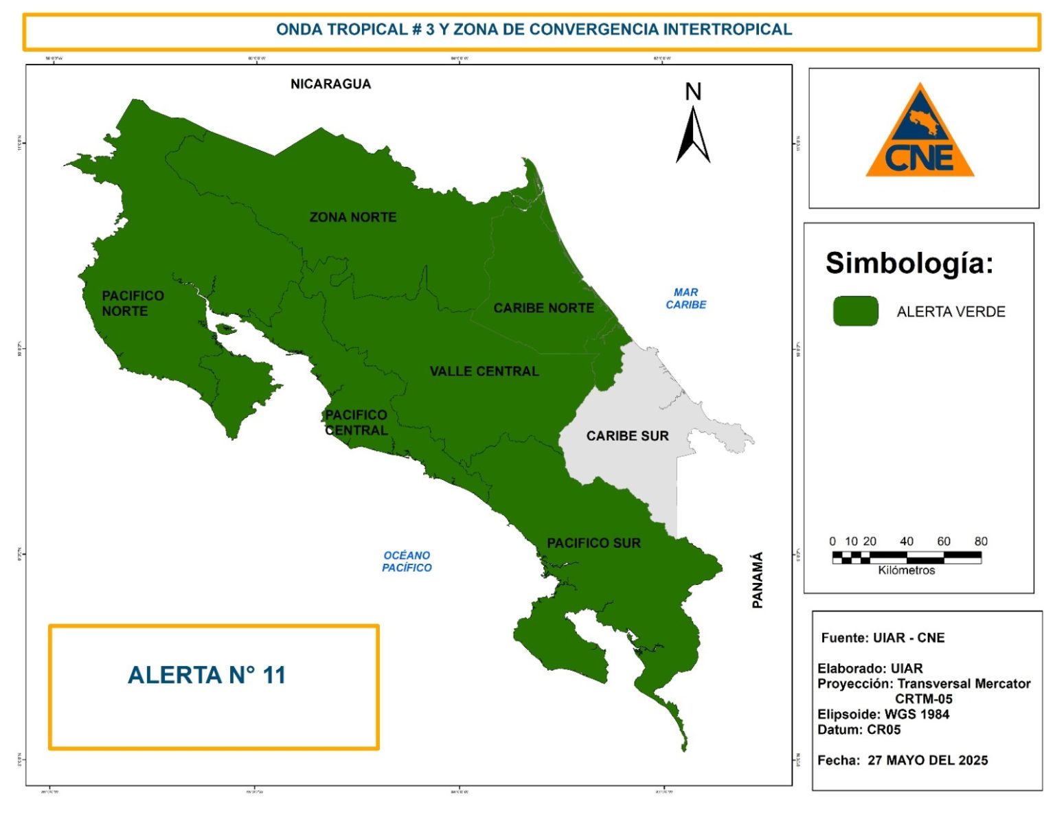 Imagen principal del artículo: CNE declara alerta verde por onda tropical que impactará en casi todo el país