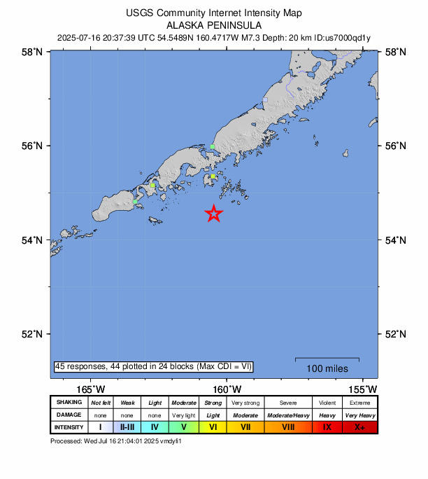 Cancelan aviso de tsunami en Alaska tras sismo de magnitud 7.3