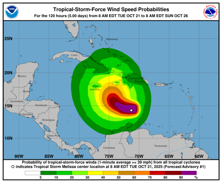 Se forma la tormenta tropical Melissa en el Caribe central; Haití y Jamaica bajo vigilancia