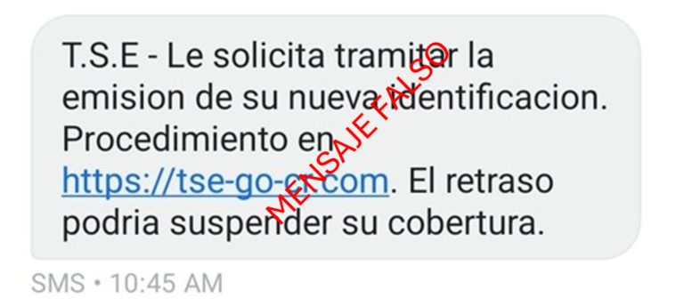 TSE alerta por SMS falso sobre “trámite de nueva identificación”