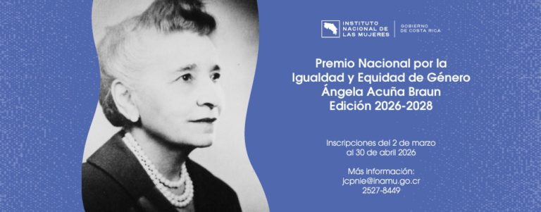 Inamu abre postulaciones para el "Premio Nacional por la Igualdad y Equidad de Género Ángela Acuña Braun 2026-2028"