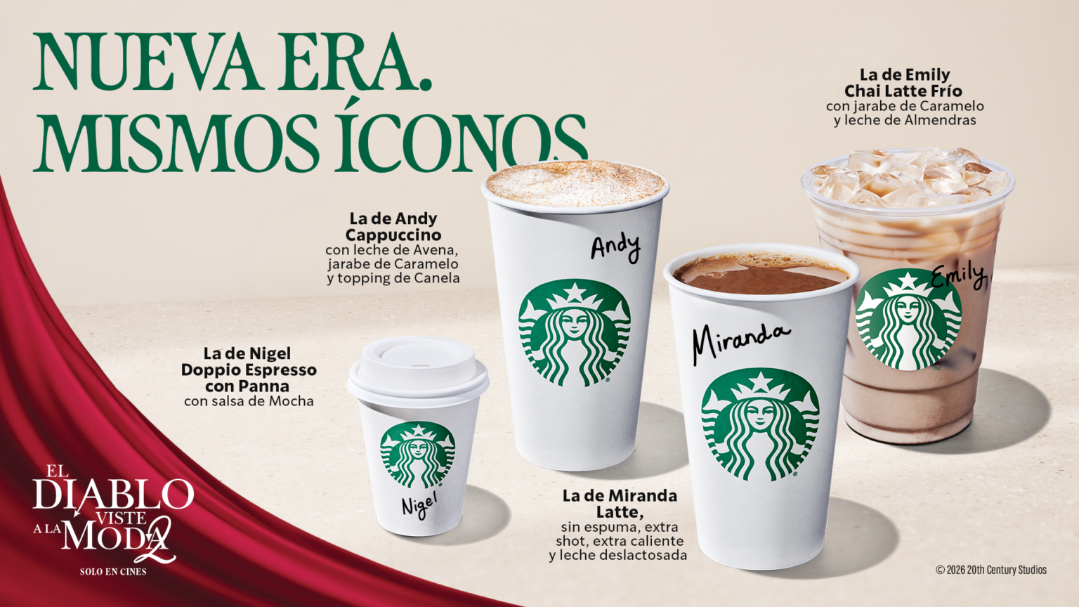 Imagen principal del artículo: Starbucks presenta una nueva colección de bebidas inspirada en los personajes de “Devil Wears Prada 2” como parte de una nueva campaña global