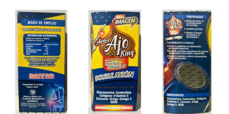 Salud emite alerta sanitaria sobre producto Artri Ajo King que contiene dicoflenaco